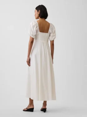 Vestido largo de cintura imperio en mezcla de lino