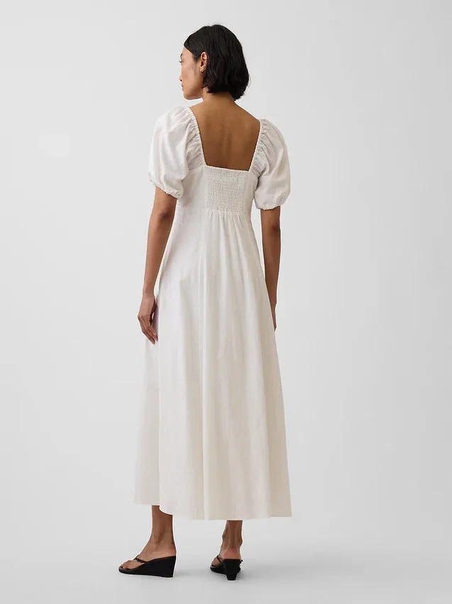 Vestido largo de cintura imperio en mezcla de lino