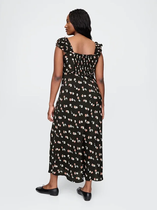 Vestido largo de crepé con escote corazón