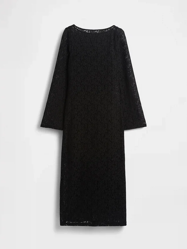 Vestido largo de encaje con mangas acampanadas