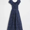 Vestido largo de gasa con cintura fruncida