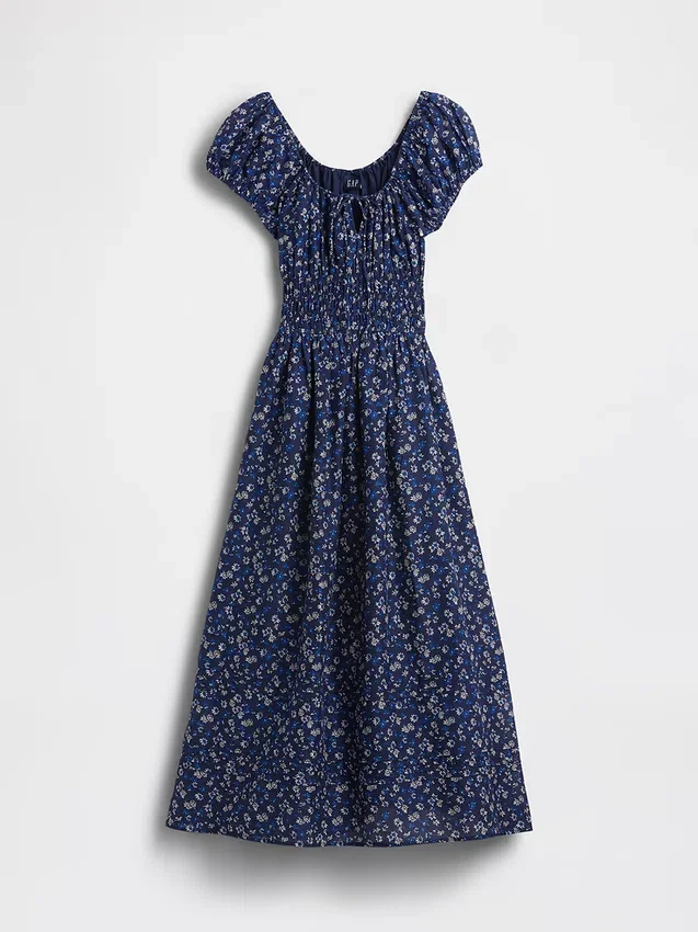 Vestido largo de gasa con cintura fruncida