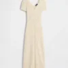 Vestido largo de jerséu acanalado con botones al frente