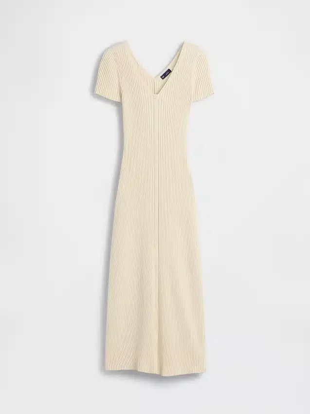 Vestido largo de jerséu acanalado con botones al frente