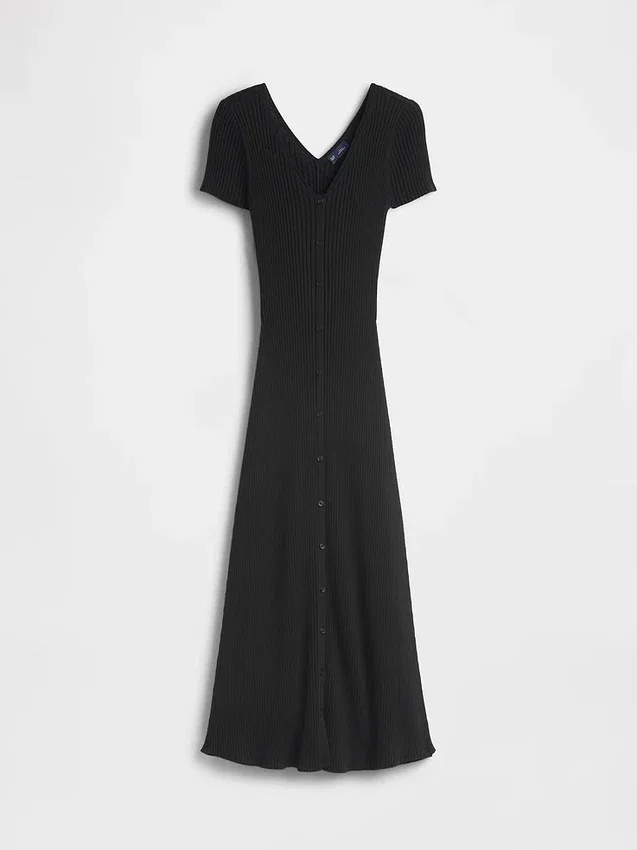Vestido largo de jerséu acanalado con botones al frente