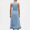 Vestido largo de mezclilla con cinturón para atar y botones en el frente