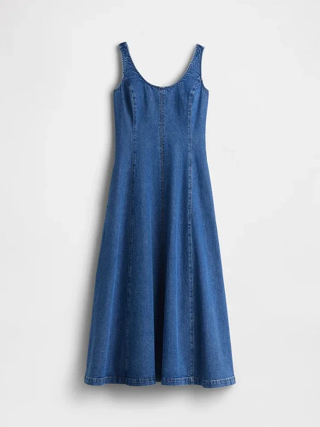 Vestido largo de mezclilla con cuello redondo
