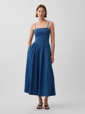 Vestido largo de mezclilla sin tirantes