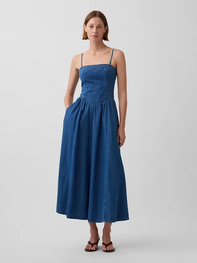 Vestido largo de mezclilla sin tirantes