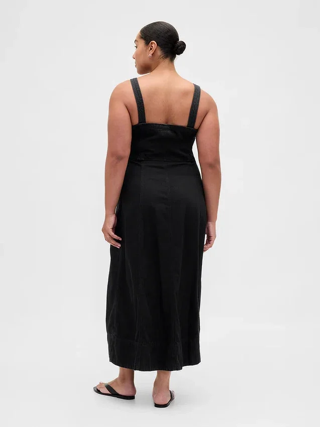 Vestido largo de mezclilla ultrasuave con cremallera frontal