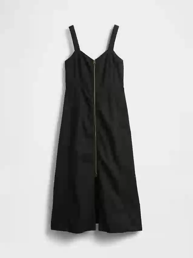 Vestido largo de mezclilla ultrasuave con cremallera frontal