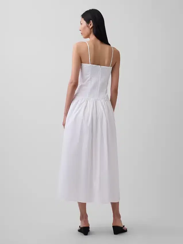 Vestido largo de popelín con cintura baja