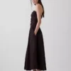 Vestido largo de popelín con cintura baja