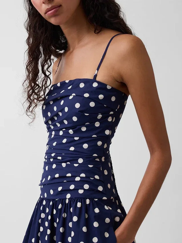 Vestido largo de popelín con cintura baja