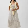 Vestido largo de popelín con corpiño fruncido