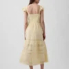 Vestido largo de voile con volantes de encaje