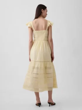 Vestido largo de voile con volantes de encaje