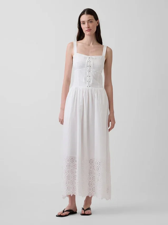 Vestido largo tipo corsé con cordones