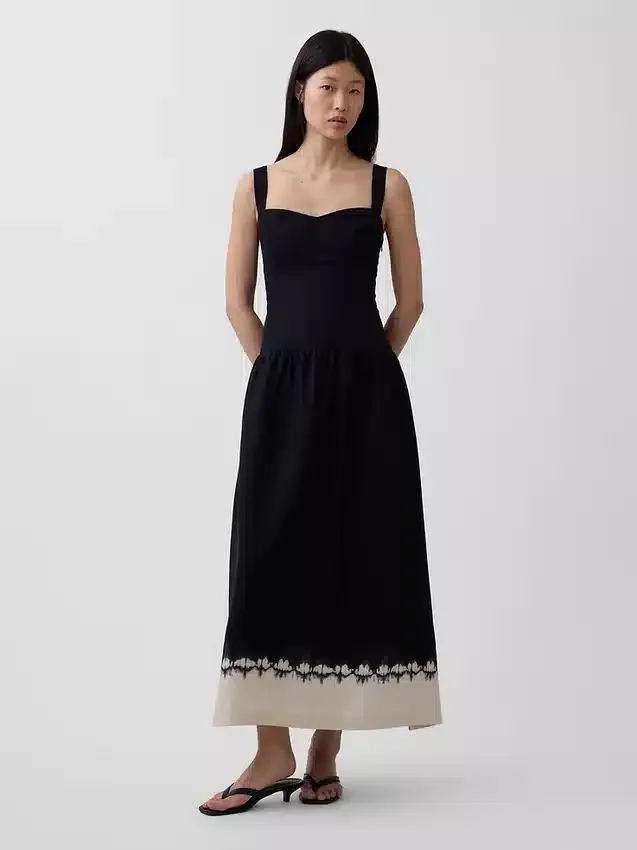 Vestido largo tipo corsé de cintura baja en mezcla de lino