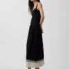 Vestido largo tipo corsé de cintura baja en mezcla de lino
