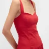Vestido largo tipo corsé de cintura baja en mezcla de lino