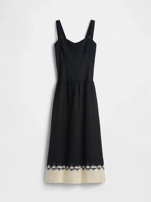 Vestido largo tipo corsé de cintura baja en mezcla de lino