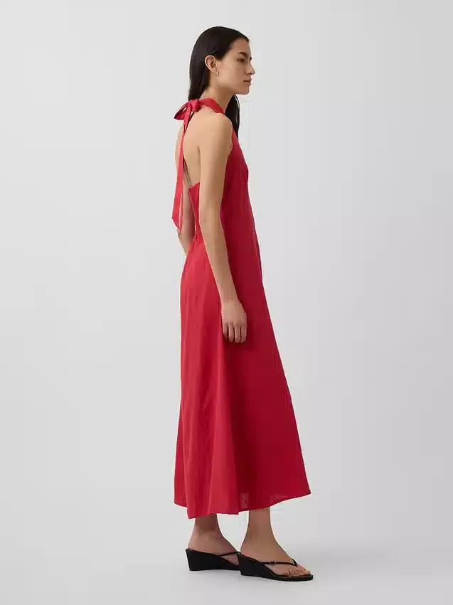 Vestido largo tipo halter de mezcla de lino