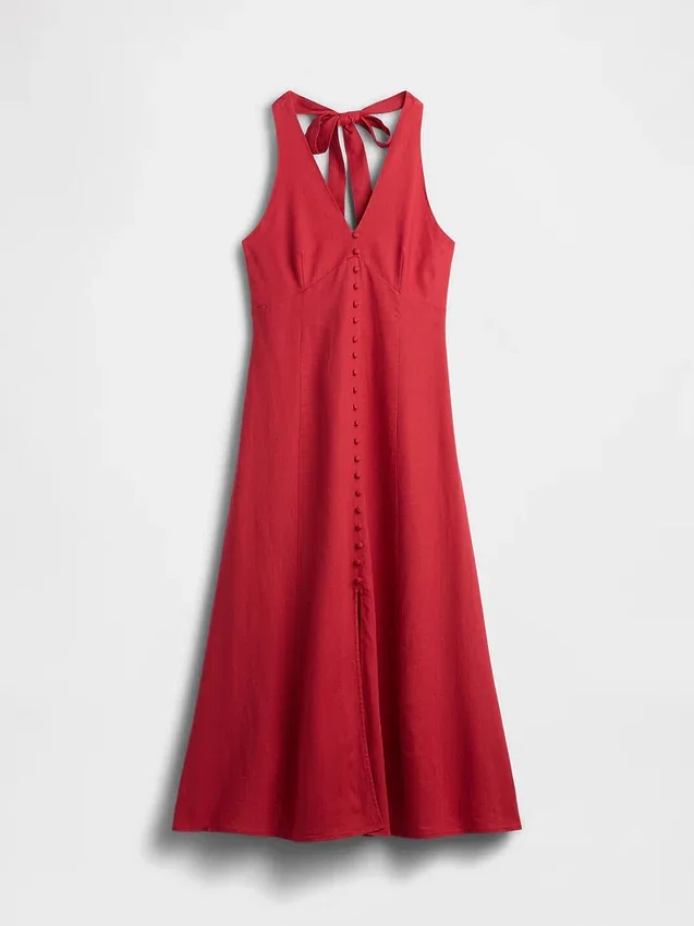 Vestido largo tipo halter de mezcla de lino