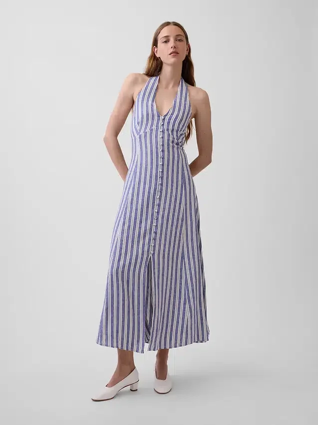 Vestido largo tipo halter de mezcla de lino
