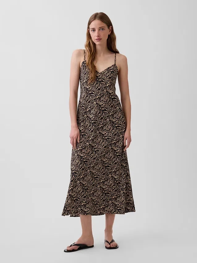 Vestido lencero midi con estampado de cebra