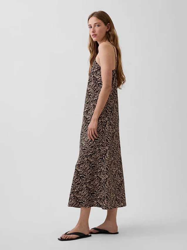Vestido lencero midi con estampado de cebra