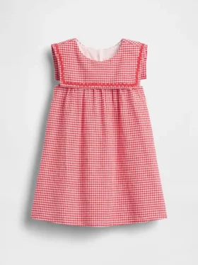 Vestido marinero de lino y algodón con estampado de cuadros vichy para bebés y niños pequeños