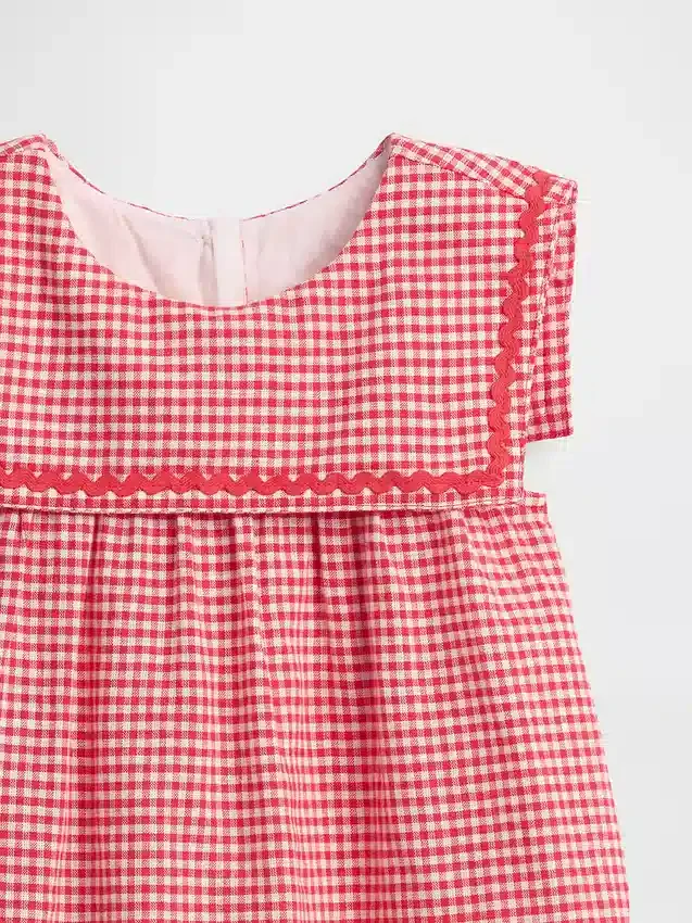 Vestido marinero de lino y algodón con estampado de cuadros vichy para bebés y niños pequeños