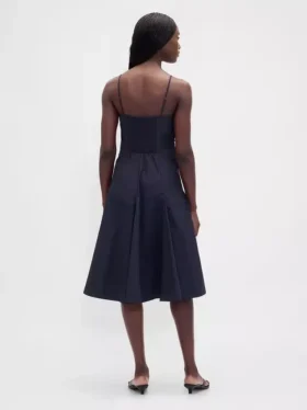 Vestido midi con cuello en V y costuras