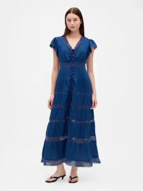 Vestido midi con ribete de encaje