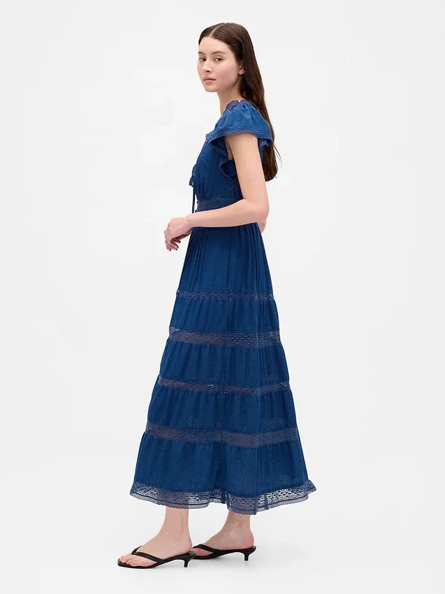 Vestido midi con ribete de encaje