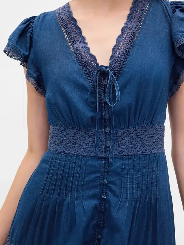 Vestido midi con ribete de encaje