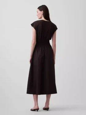 Vestido midi de cintura baja en mezcla de telas