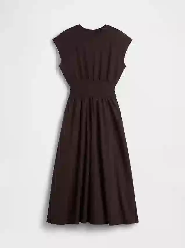 Vestido midi de cintura baja en mezcla de telas