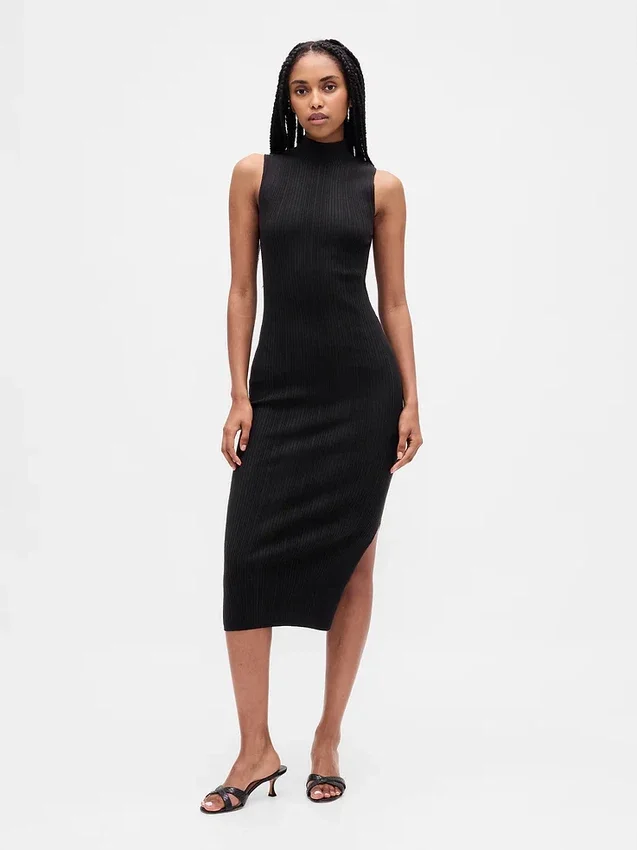 Vestido midi de jerséu acanalado