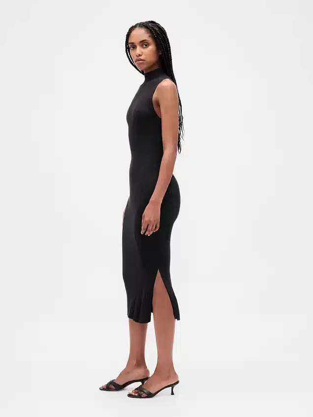Vestido midi de jerséu acanalado