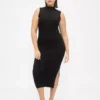 Vestido midi de jerséu acanalado
