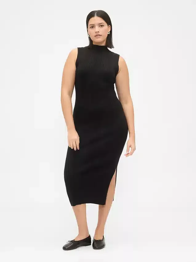 Vestido midi de jerséu acanalado