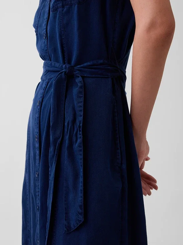 Vestido midi utilitario de mezclilla con cinturón para atar