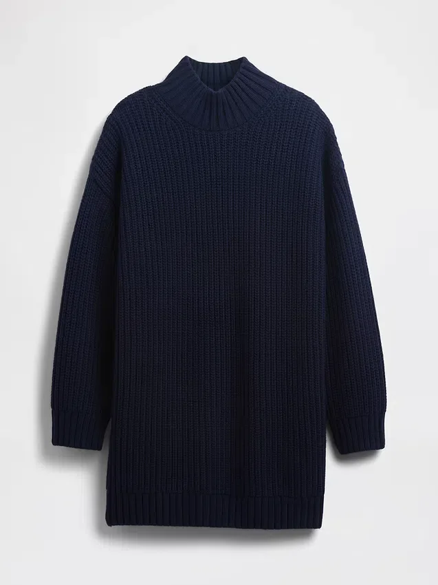 Vestido mini de jerséu oversize con cuello de tortuga