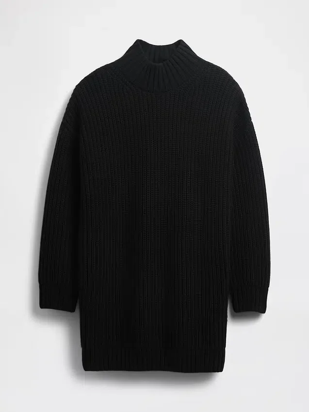 Vestido mini de jerséu oversize con cuello de tortuga