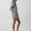 Vestido mini tipo popover de mezclilla a rayas