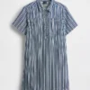 Vestido mini tipo popover de mezclilla a rayas