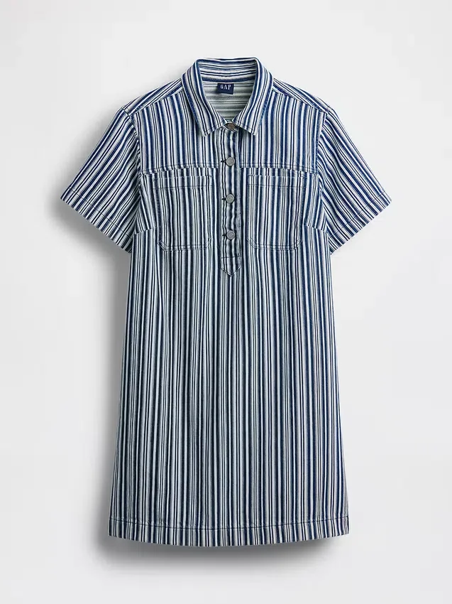 Vestido mini tipo popover de mezclilla a rayas
