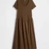 Vestido premamá de mezcla de telas con cintura baja